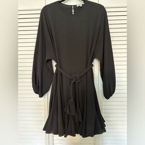 Gianni Bini Black Long Sleeve Midi Dress with Braided Rope Belt